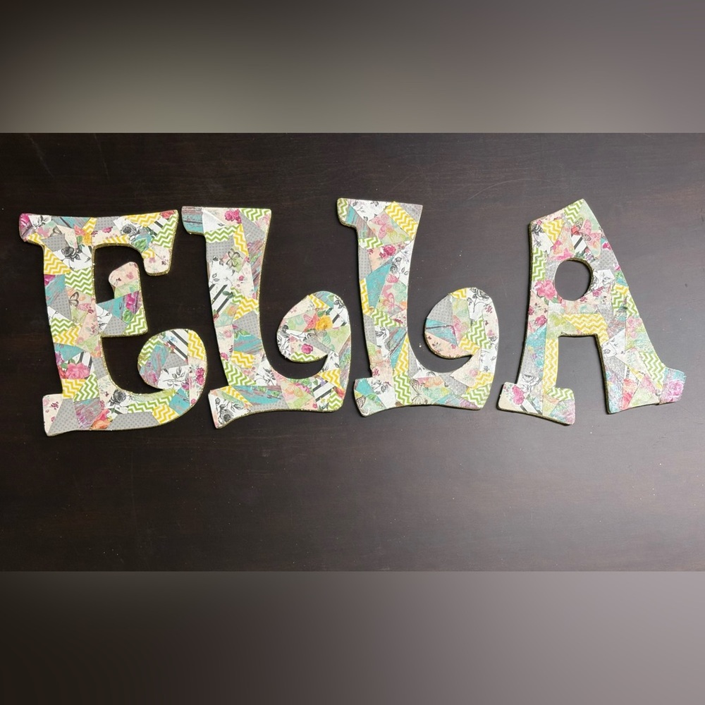 Paper Machè Wood Letters Lela Ella Alle Lea Teal Gold Glitter Boho Junk Gypsy